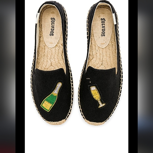 Soludos  Cheers Black Espadrilles with Bottle and Glass Embroidery - Picture 1 of 2
